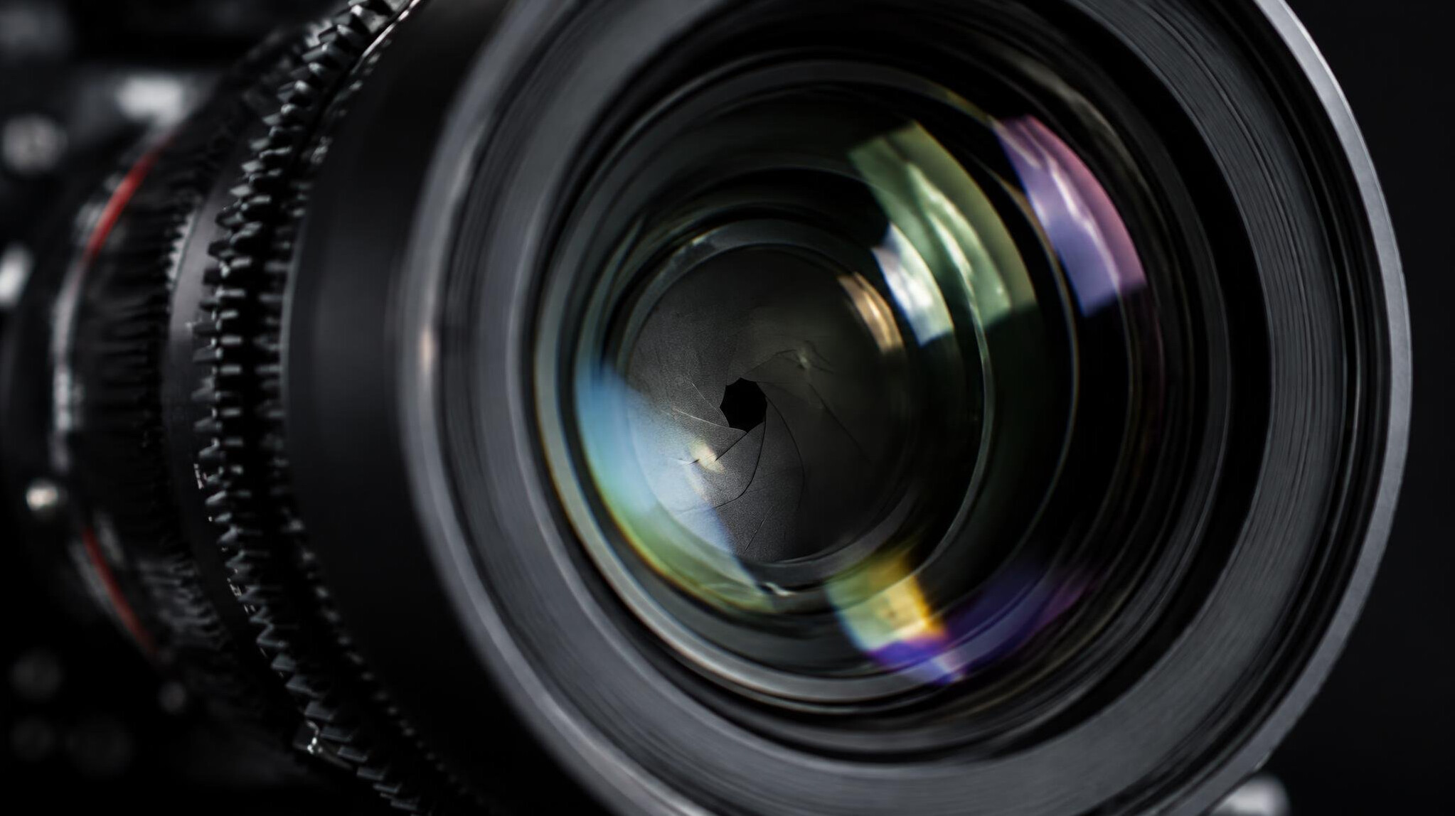 Close up of a professional cinema camera lens